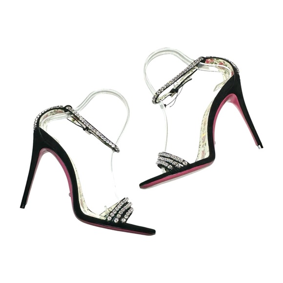 GUCCI Kid Scamosciato Crystal Ankle Strap High Heel Suede Sandals size 37.5 - Picture 11 of 16